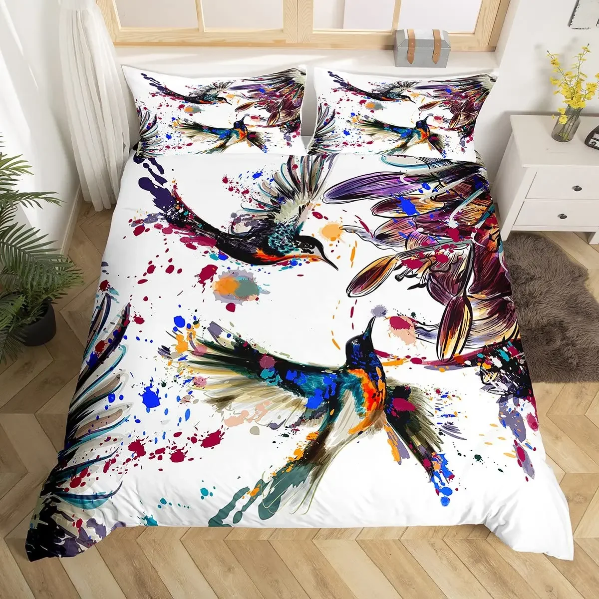 Полноразмерный комплект пододеяльников с колибри для девочек сад птицы