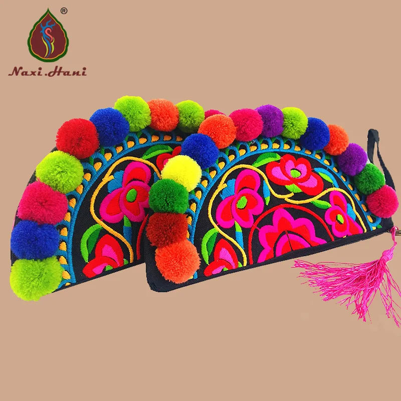 

Ethnic Embroidery Bags handmade coin bags pompom samll bags phone bags Vintage clutches bags