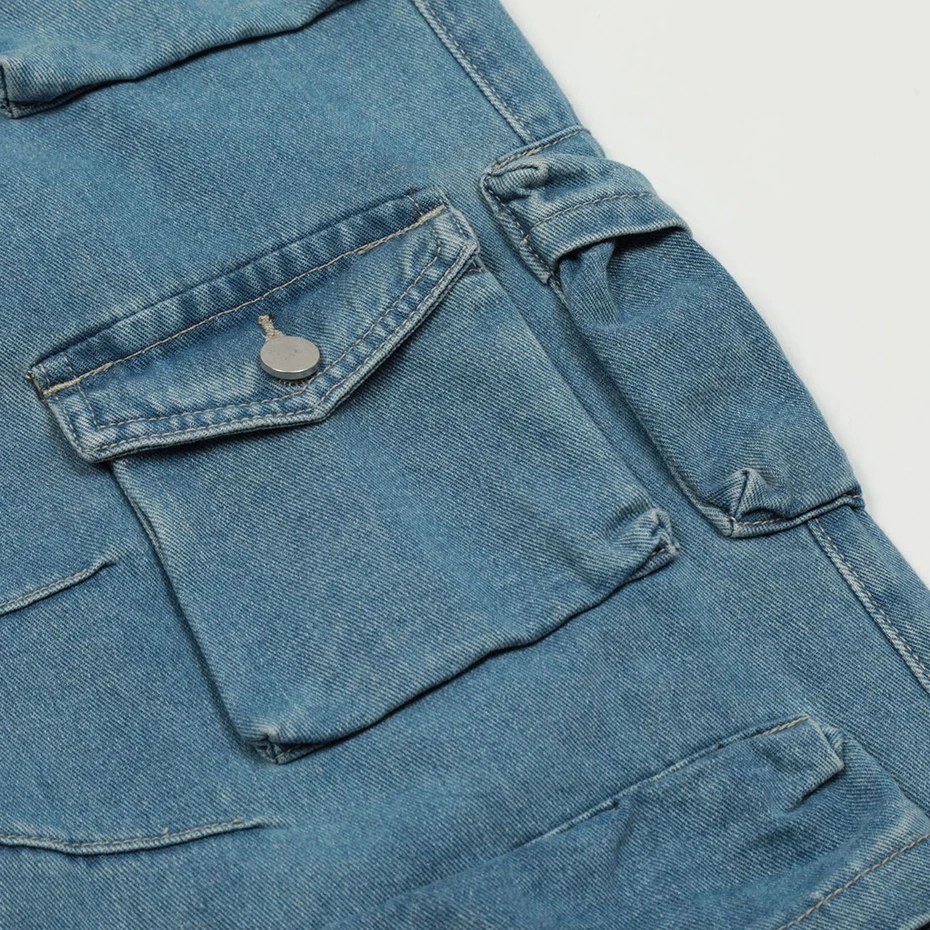 Multi Pockets Baggy Jeans Men Y2K Streetwear Harajuku Loose Jeans Fashion Hop Hop Tactical  Cargo Denim Pants Black Blue