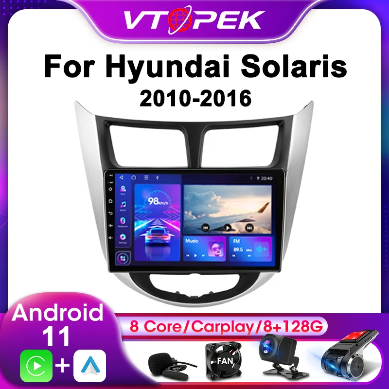Vtopek 2Din For Hyundai Solaris Accent i25 2010-2016 Android 11 Car Stereo Radio Multimedia Video Player Navigation GPS Carplay