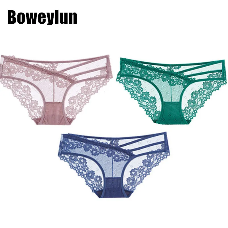 

Boweylun Lace Sexy Low Waist Tie Triangle Briefs Hollow Out Transparent Skin Friendly Comfortable Panties