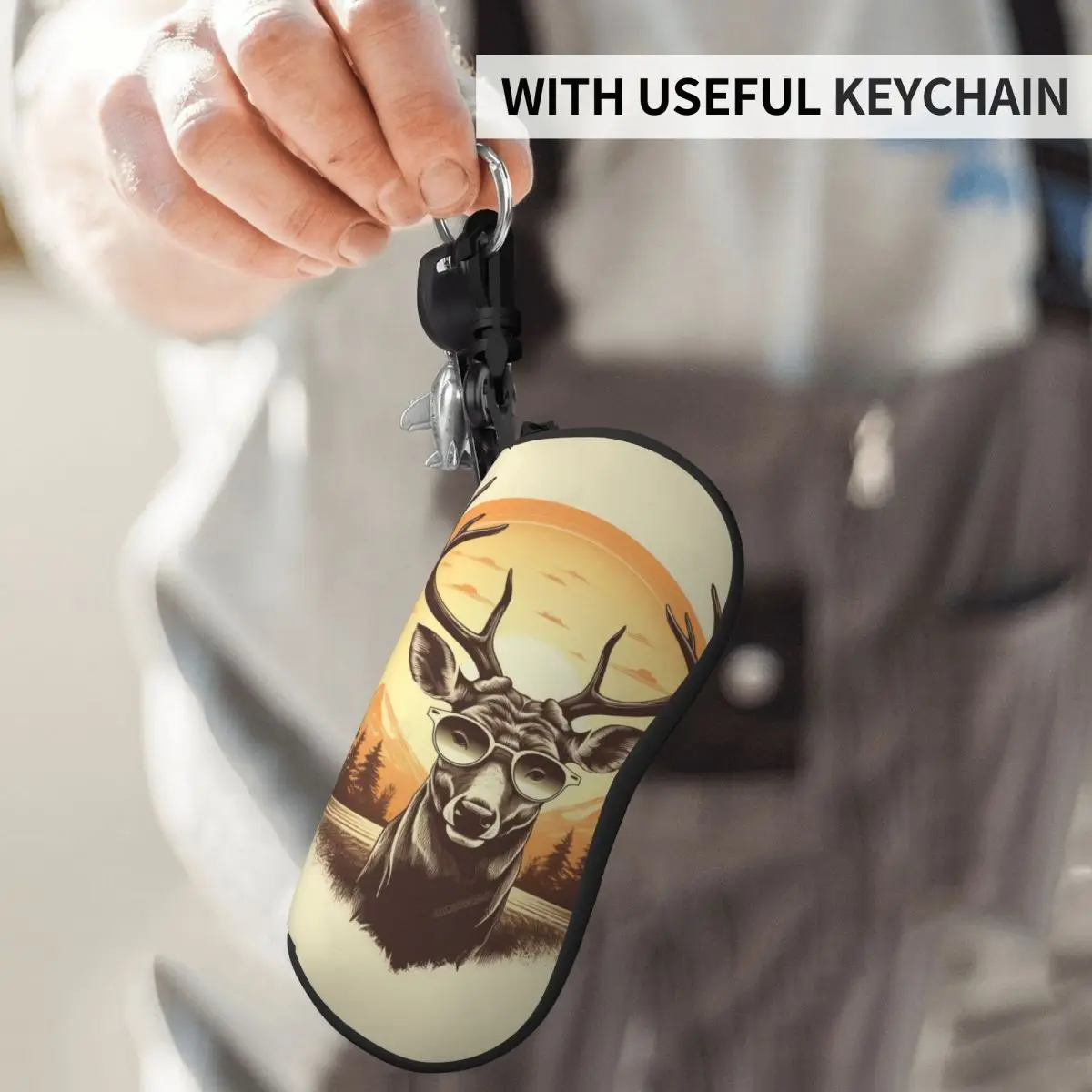 

Deer Glasses Case Sunset Animals With Sunglasses Zipper Sunglasses Pouch Unisex Daily Eyeglass Cases Cover Fashion Eyewear Box