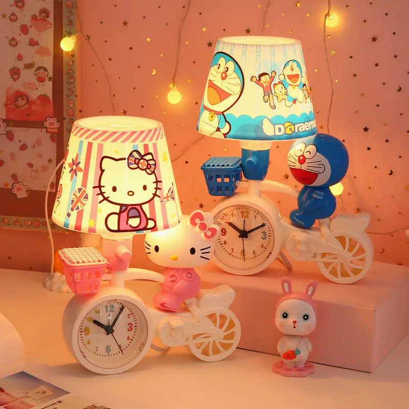 Hello Kitty Kawaii Sanrios Series Anime Cartoon Cute Bedroom To Sleep Night Light Nanny Breastfeeding Bedside Lamp Alarm Clock