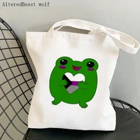 women shopper bag demisexual pride love frog kawaii bag harajuku shopping canvas shopper bag girl handbag tote shoulder lady bag