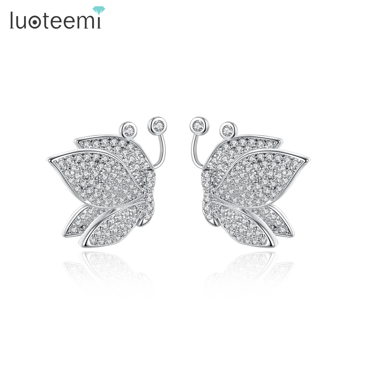 

LUOTEEMI Tiny CZ Paved Butterfly Earrings For Girls AAA Cubic Zirconia Trendy Party Luxury Designer Earrings Bridal Wedding Item