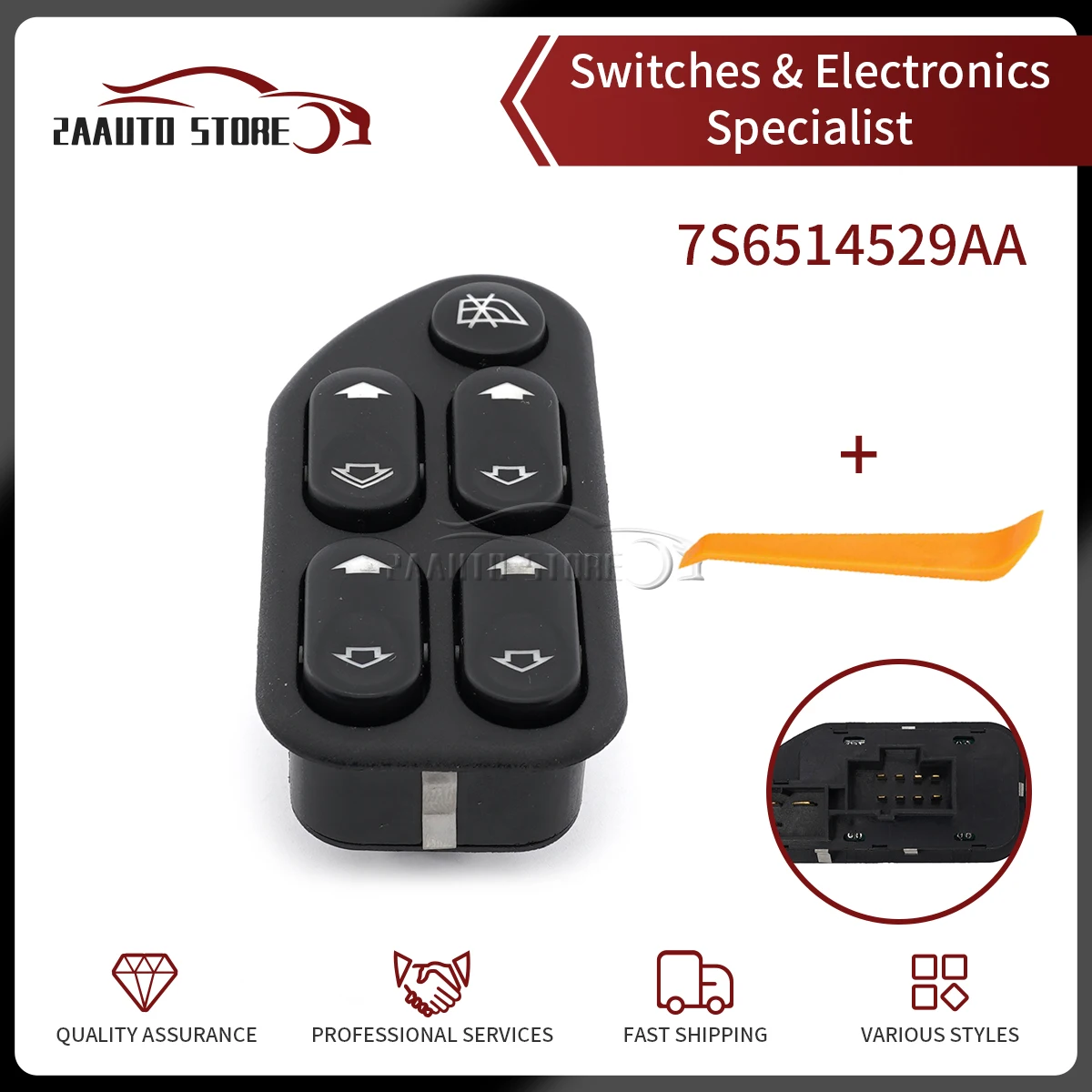 

7S6514529AA Power Window Control Switch Green Light For Ford Ranger Fiesta Ecosport 2004-2008 Door Lock Button Key