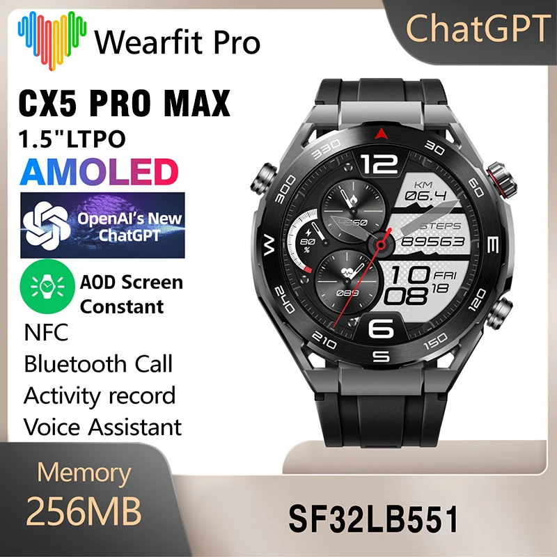 

Blue Tooth Call Smart Watches Men 1.5 Inch AMOLED Full Screen Smartwatch NFC AI Voice Assistant Wireless Charge ChatGPT Compass