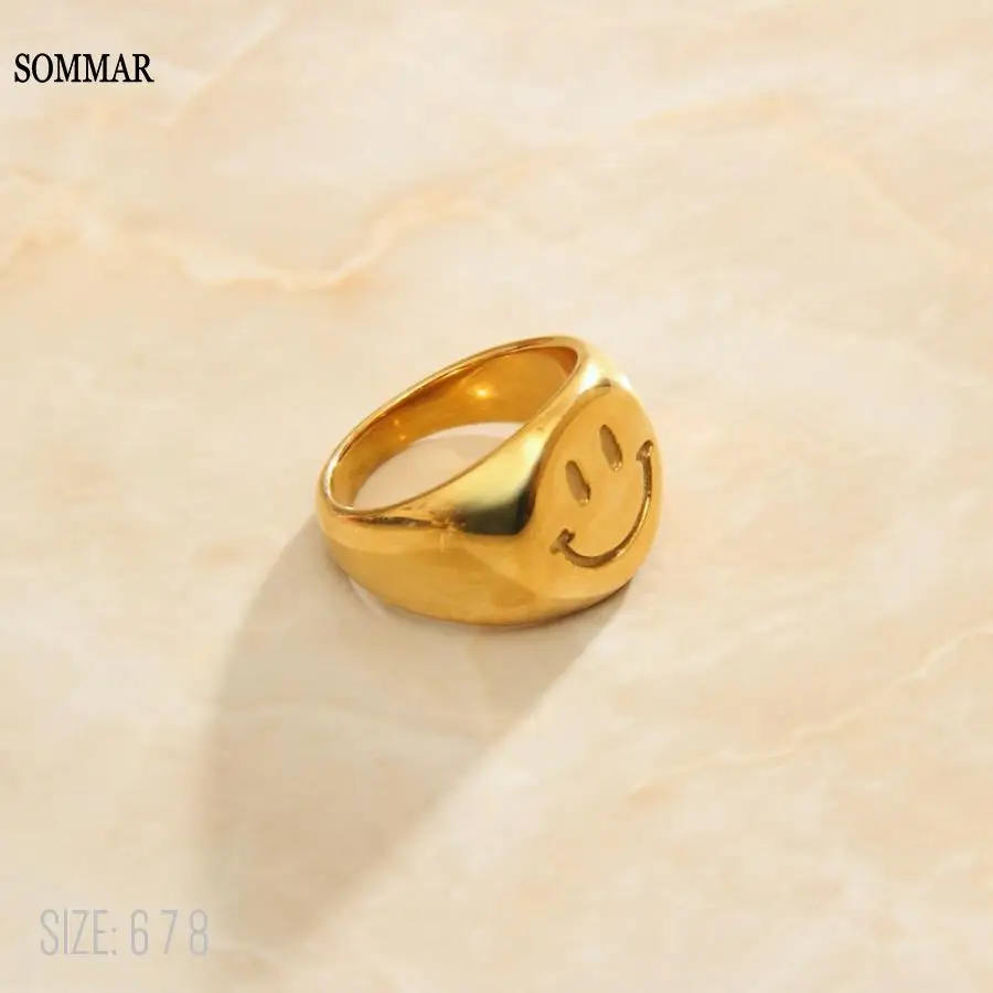 Женское позолоченное кольцо SOMMAR 2022 размер 6 7 8 18KGP со смайликом оптовая продажа -