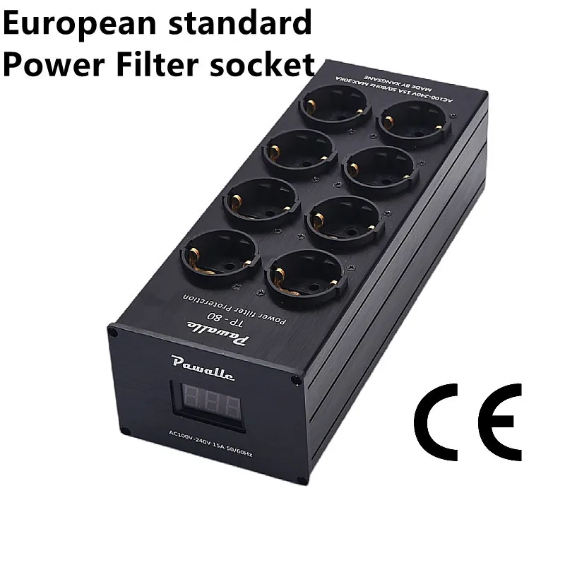

EU power filter 8-bit power purifier socket Gold-plated copper duplex 2-stage filter 3000W 15A