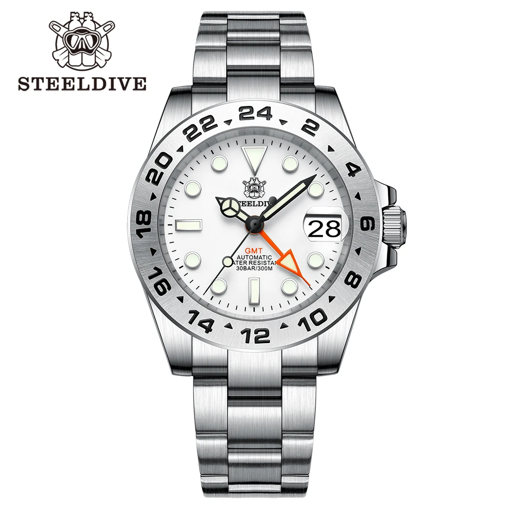 

STEELDIVE SD1992 White Dial New Arrival G M T NH34 Automatic Movement 300M Waterproof Four Hands Bezel Mens Dive Watches