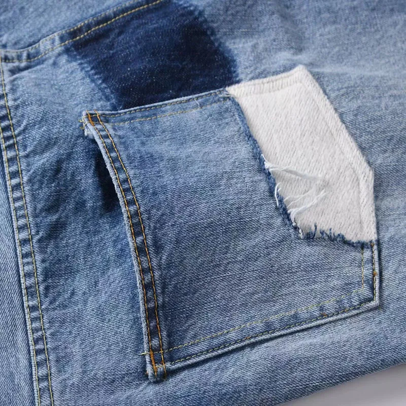 Hip Hop High Street Jeans Patchwork Smiley Patch Cowboy Trousers Men Women Casual Vintage Make Old Personality Jeans