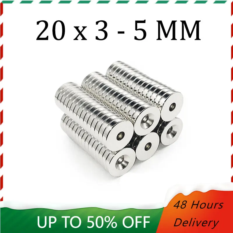

5/10/15 Pcs N52 Round Neodymium Magnet 20x3-5mm Countersunk Hole Fridge Magnet Rare Earth Magnet imanes Permanent Magnetic Disc