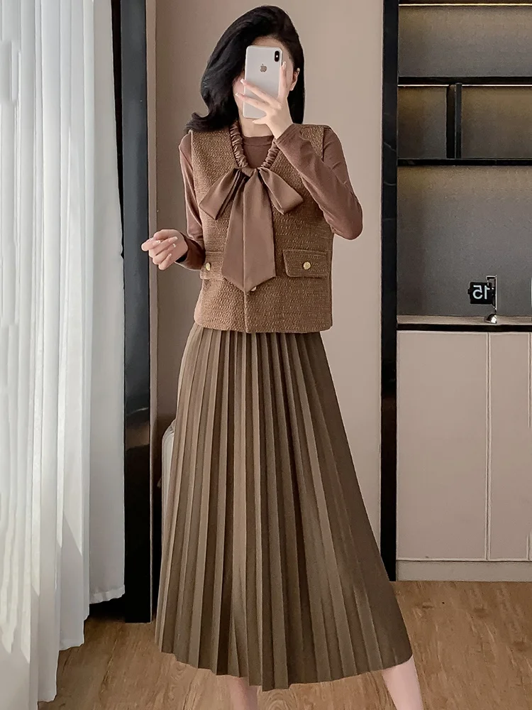 2024 ранняя осень новый женский изящный жилет перекрывающаяся одежда платье с