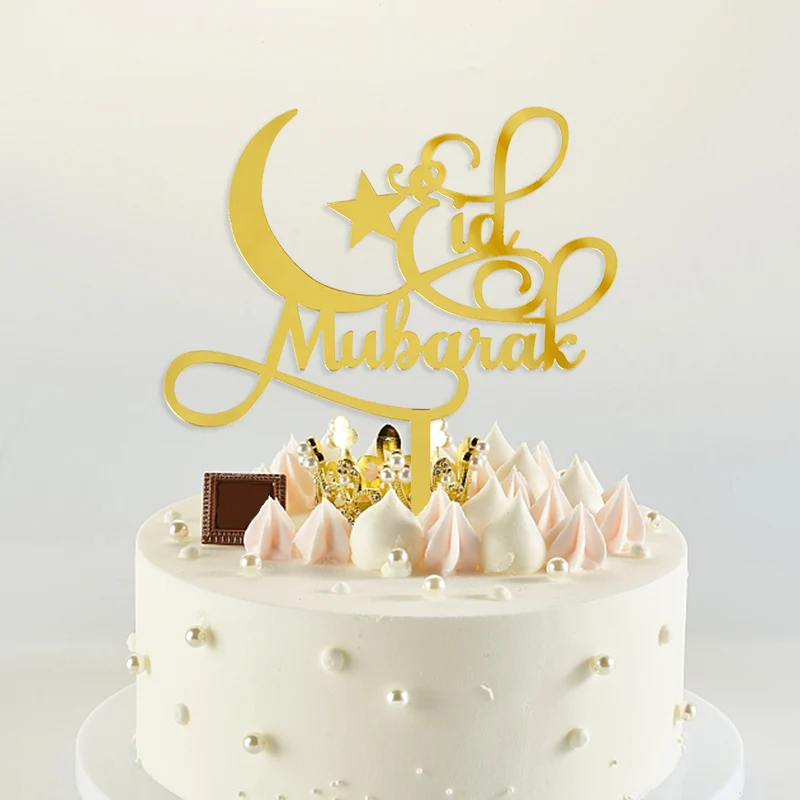 

Gold Acrylic Cake Topper Eid Mubarak Decoration Islamic Muslim Festival Birthday Party Cake Decorations Ramadan Kareem Supplies