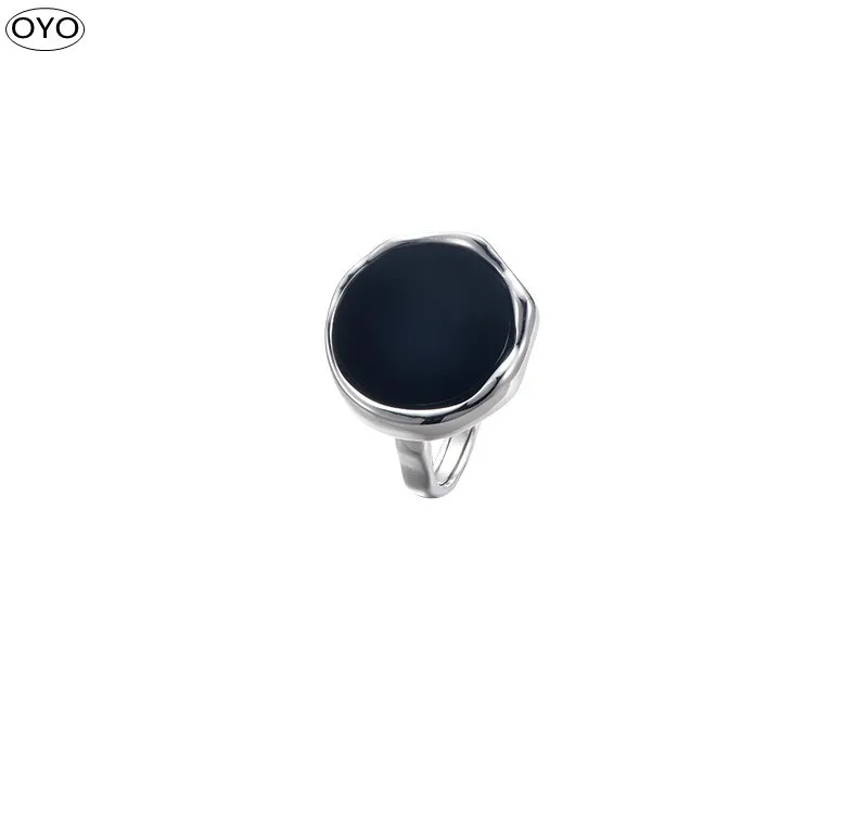 

100% 925 sterling silver inlaid Black Agate round opening ring