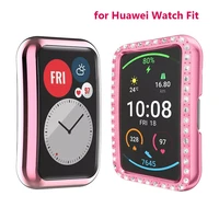 full protector for huawei watch fit case smartwatch tia b09 tpu soft shockproof plating hard pc bling protective cover pink