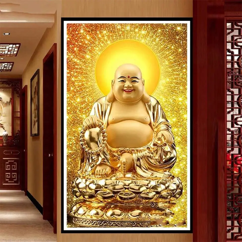 

DIY 5D Diamond Embroidery,Chinese style Full Diamond Maitreya gold Buddha statue rhinestone Diamond painting cross stitch mosaic