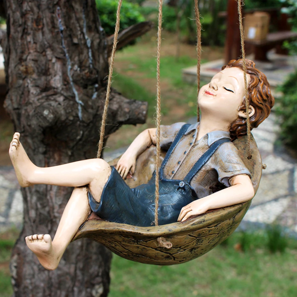 

Swing Boy Pendant Resin Waterproof Coating Home Garden Outdoor Park Decoration Statue Decorative Ornament Accessories