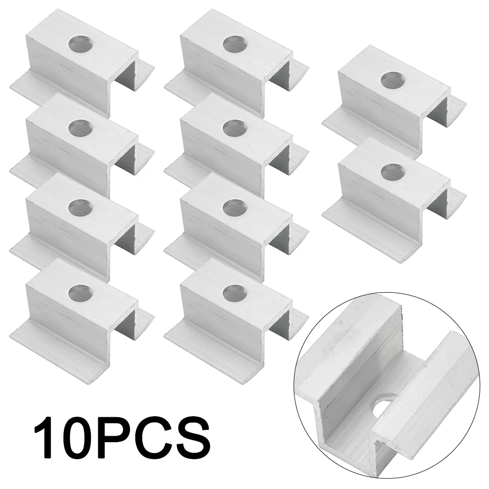 

10 Pcs Solar Middle Clamp PV For Frame Height 25-50MM Aluminum Alloy Silver Solar Parts & Accessories Universal Thickness 3mm