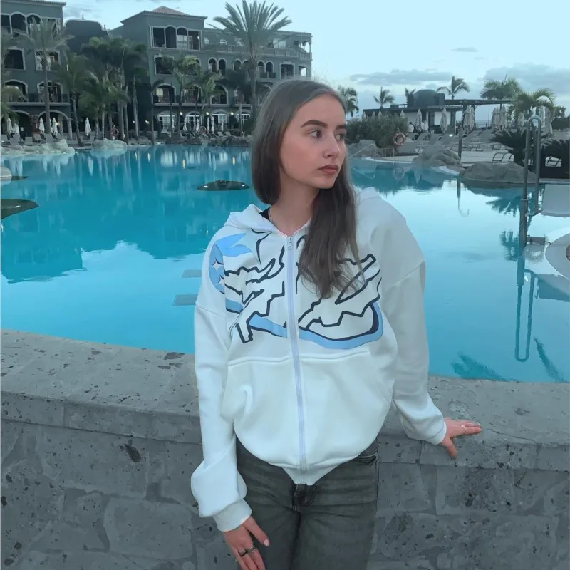 

Y2K Full Zip Hoodie Korean Fashion Sweatshirt Streetwear Hip Hop Punk Long Sleeve Cardigan E-girl Jacket Women's Clothing Grunge