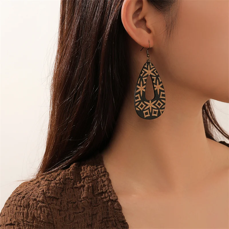 

Vintage Geometric Circle Wooden Drop Earrings for Women Bohemian Ethnic Wood Dangle Statement Earrings Jewelry 2023 New