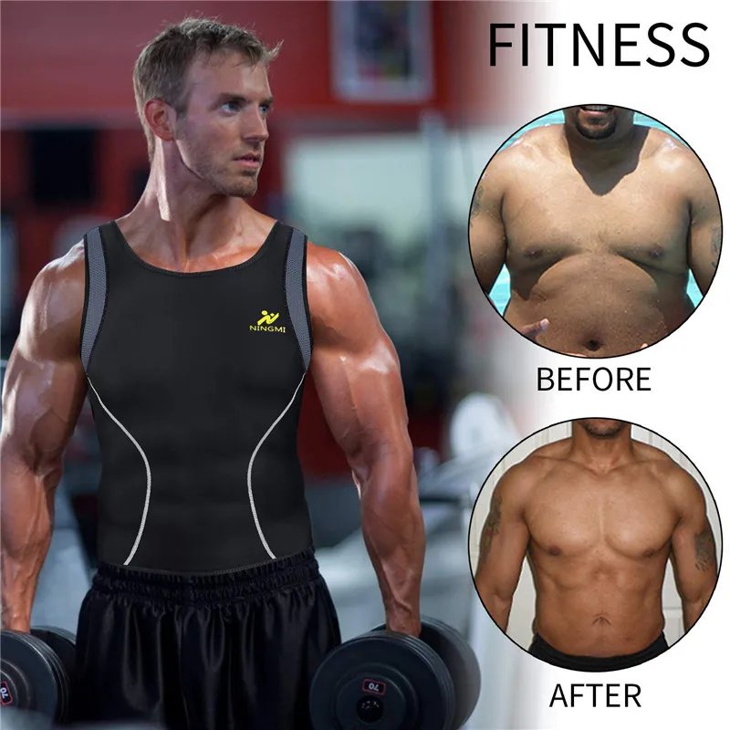 NINGMI Men Sauna Vest Slimming Waist Trainer Tank Top Neoprene Slim Body Shaper Male Workout Corset Compression Shapewear Strap