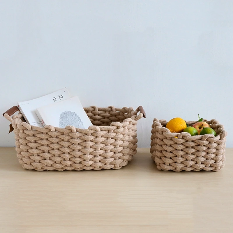 

Скандинавская ручная Рабочая хлопковая корзина для хранения, грубая веревка, настольный Плетеный игрушечный ключ, косметический Органайзе...