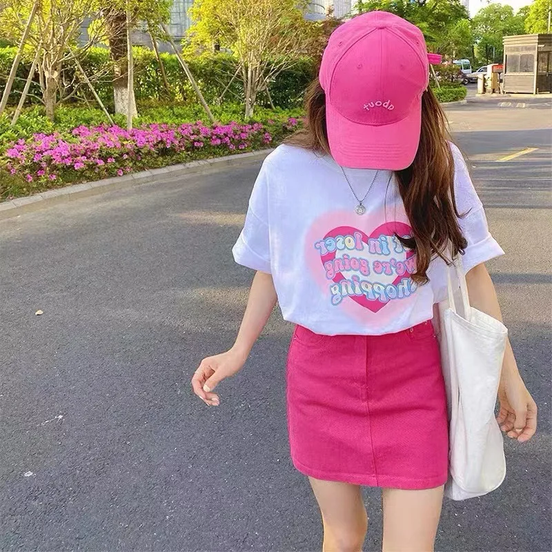 

Summer New Style Salt Sweet Cute Hot Girl Girl Wear Printed T-shirt Scheming Short Skirt Two-Piece Suit for Women