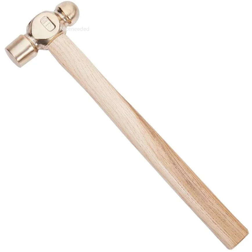 

13 Inch Long Non-Sparking Brass Metal Stamping Hammer with Double-face Mallet Heads and Wood Handle for DIY Crafts Dapping Punch
