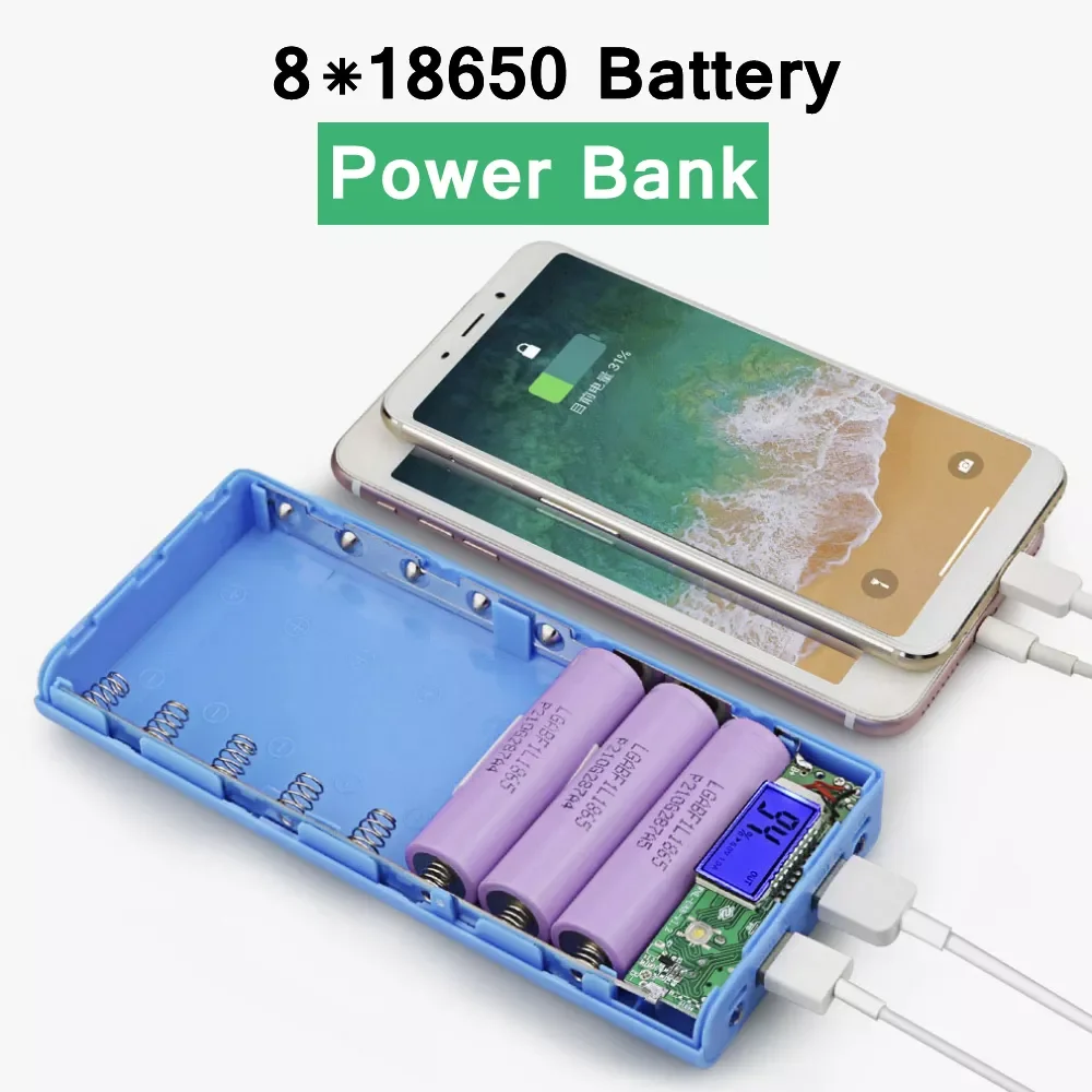 

Slots Battery Charger DIY 8*18650 Rechargeable Battery Power Bank with LED Indicator Phone Fast Charging Powerbank for Xiaomi