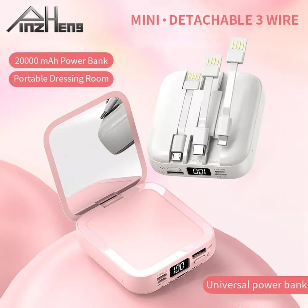 

NEW PINZHENG 20000mAh Power Bank For iPhone Mobile External Battery Makeup Mirror Powerbank Portable Charger Poverbank