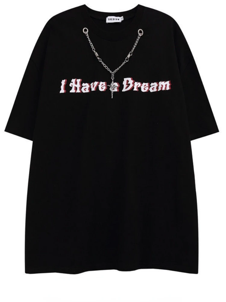 

Футболка Мужская/женская оверсайз с коротким рукавом, уличная одежда, повседневная мешковатая рубашка в готическом стиле, одежда в стиле па...