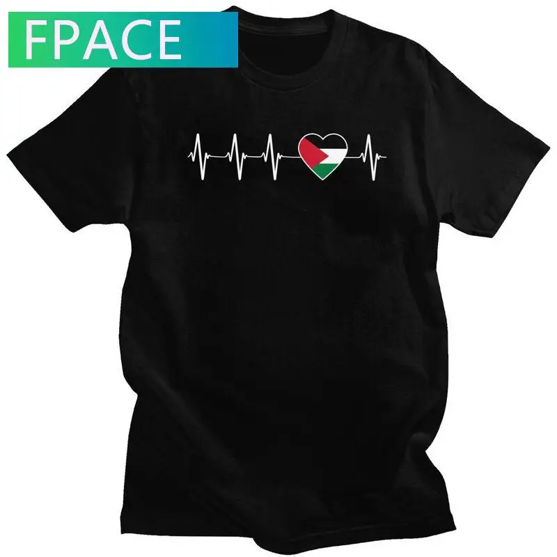 

Palestinian Heartbeat Palestine Flag T Shirt Men Cotton Tshirt Casual Tee Tops Short Sleeves Patriotic Pride T-shirt Clothing
