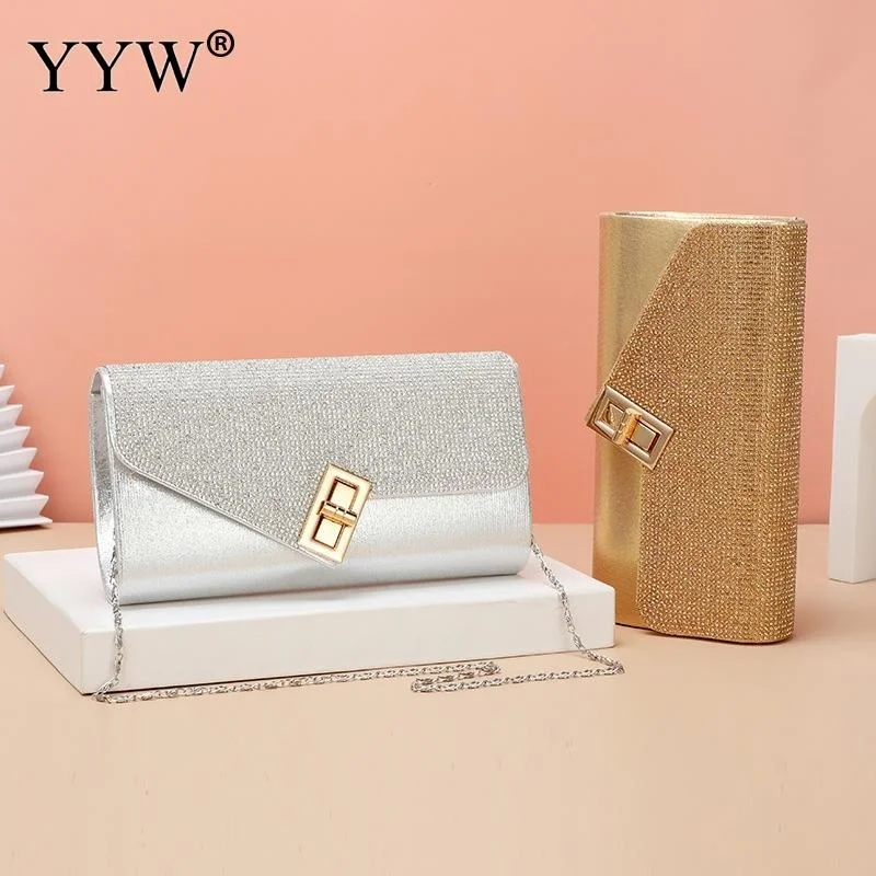 

Evening Envelope Bag Women Chain Handle Handbag Bolsas Feminina Diamonds Clutches Sliver Long Purse Female Fashion Shoulder Bags