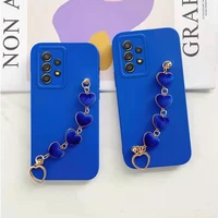 luxury fashion bracelet solid blue plush phone case for samsung galaxy a13 a23 a33 53 73 a32 a12 a22 a52 a72 straight edge cover