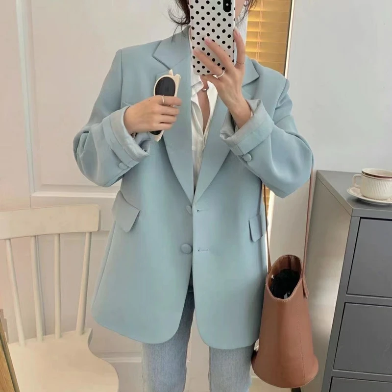 Korean Fashion Solid Colors Casual Office Blazer Student Work Wear Business Clothing Preppy Sytle Long Sleeve Blazer Formal Suit