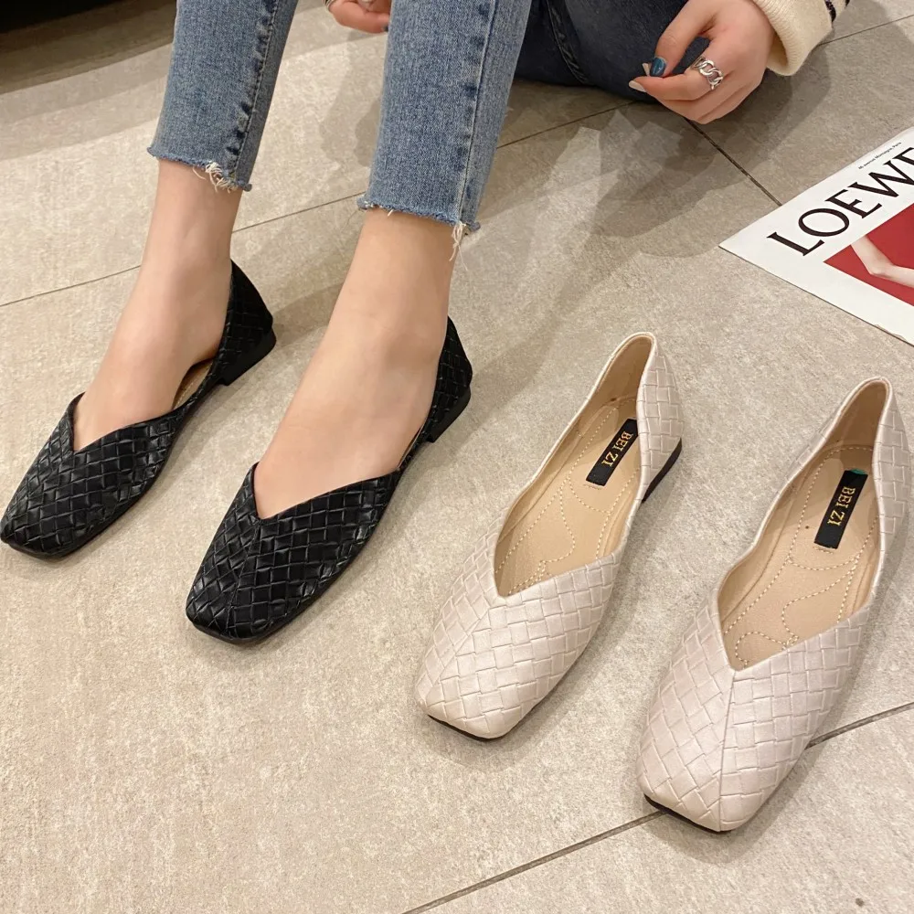 2022 New Arrival Women Casual Loafers Square Toe Slip-On Comfortable Office Ladies Work Driving Party Woman Flat Single Shoes