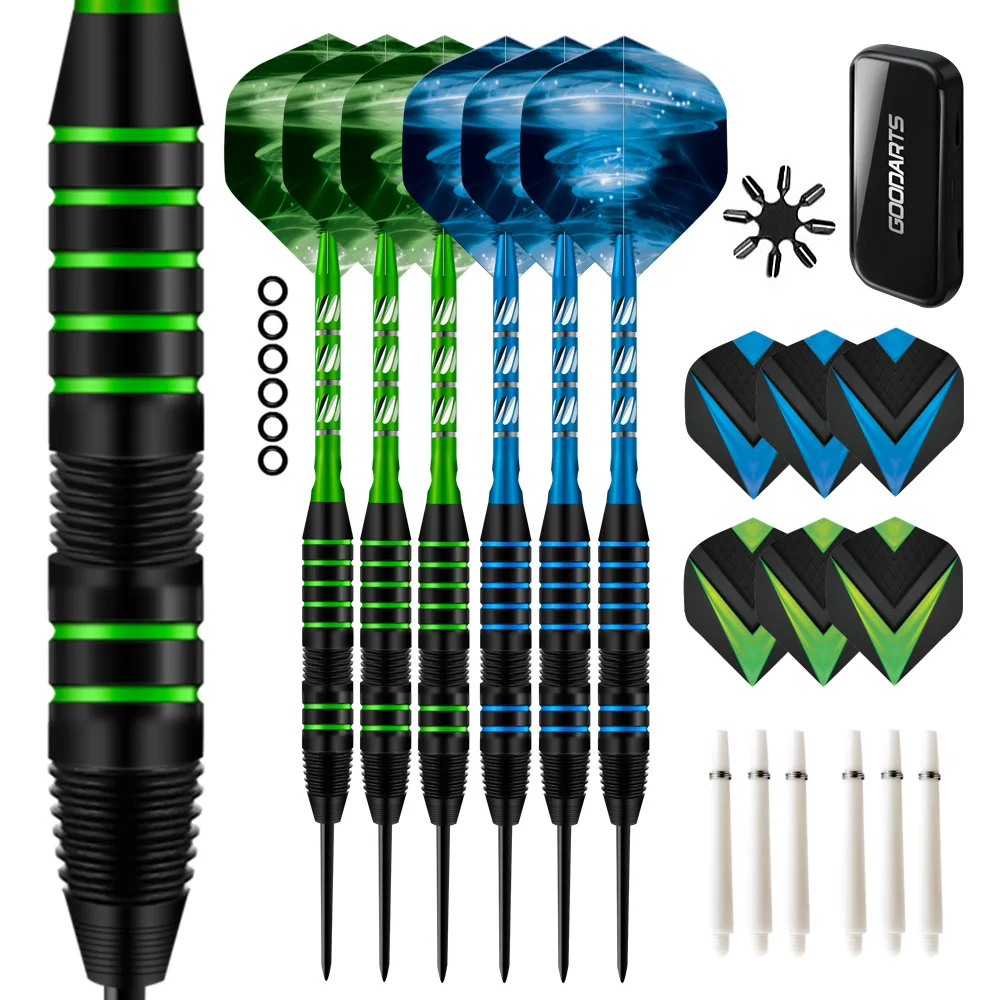 

Darts Professional Throwing Aiming Games Hobby Green Steel Tip Darts PET Flight Aluminum Shaft Iron Barrel 6pcs/Set 22g 161mm
