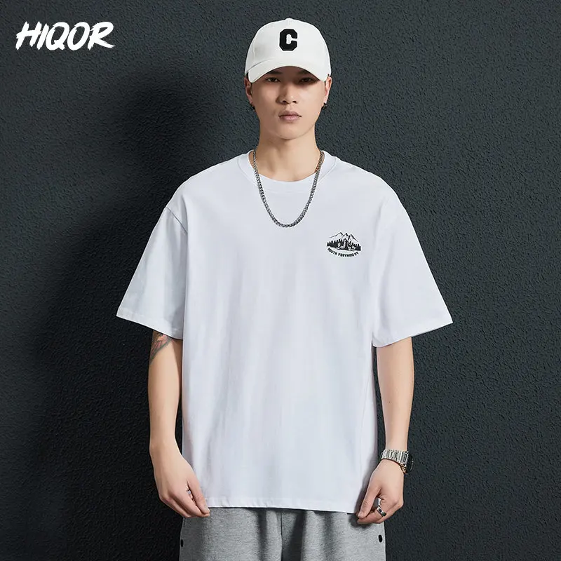 

HIQOR 2023 New Summer Basic Tshirt Male High Quality Letter Printed Casual Loose Korean Men's Fashion Workout Tees Shorts Sleeve