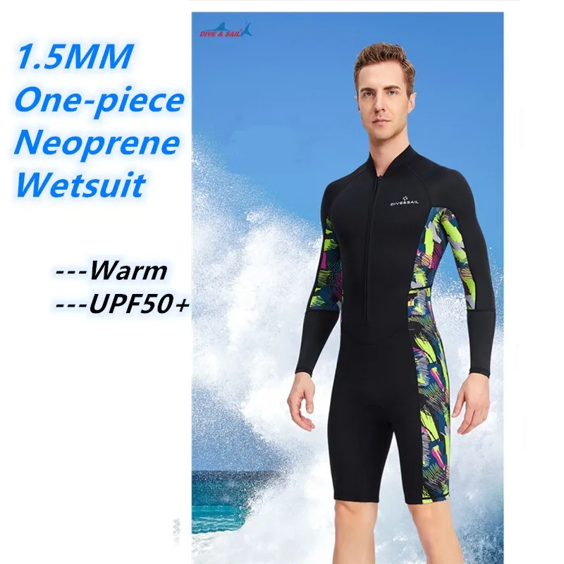 

New 1.5MM Neoprene Wetsuit One-Piece Long Sleeve Warm Scuba Swimsuit Surf Snorkeling Anti -UV Swimwear Rush Guard for Men