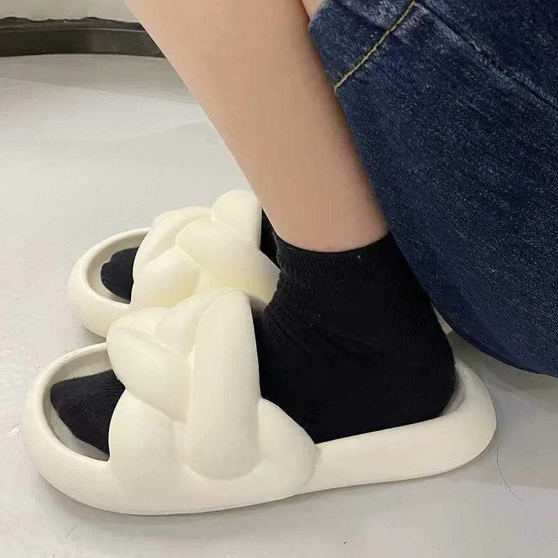 Comwarm Home Cloud Slippers For Women Cross Design Sandals Female Soft Sole Bathroom Sandals Outdoor Beach Thick Bottom Slides