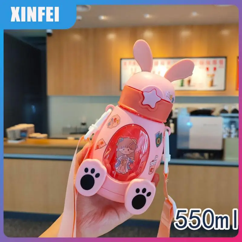 

High Value Sport Water Bottle Outdoor Straw Water Cup Cartoon Animal Rabbit Spring Cover Carrying Cup Water Bottle For Children