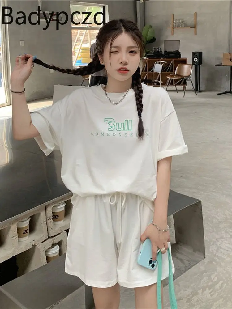 

Badypczd Sportswear Female Summer Student Korean Version Loose Thin Fashion Short-sleeved Shorts Running Casual Two-piece Suits