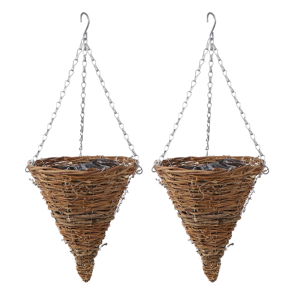 

Hanging Basket Flower Planter Woven Wall Rattan Wicker Pot Cone Baskets Plant Planters Orchid Self Watering Seagrass Shaped