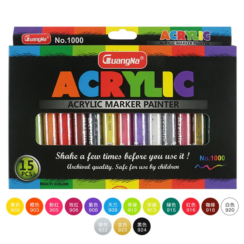 

Acrylic Marker 15 Colors 3mm Acrylic Paint Marker for Ceramic Rock Glass Porcelain Mug Wood Fabric Canvas Painting Art Supplies