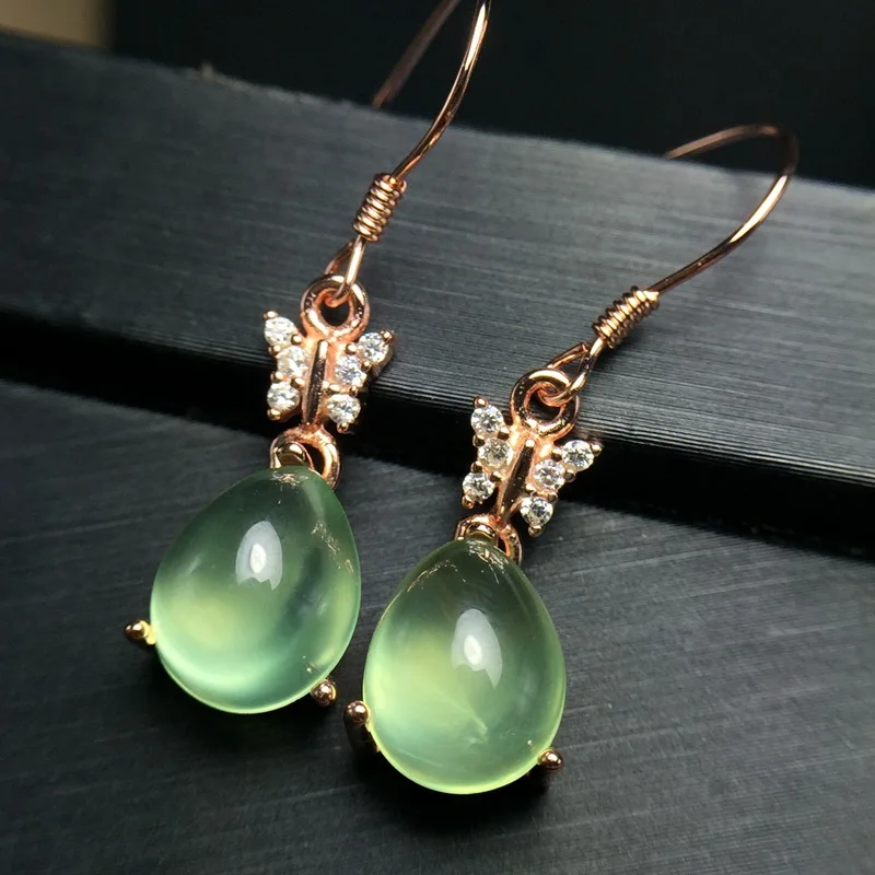 

[MeiBaPJ]Natural Prehnite Gemstone Drop Earrings Real 925 Silver Butterfly Earrings Fine Charm Rose Gold Color Jewelry for Women