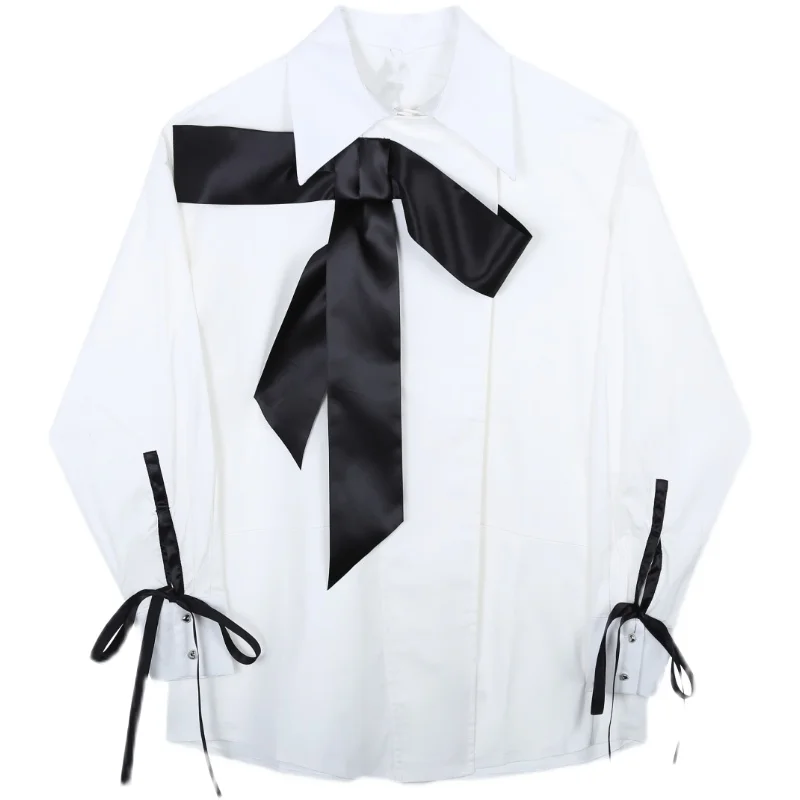 

SuperAen 2022 дизайнерская белая рубашка с французским бантом, Женская однотонная Повседневная рубашка с отложным воротником