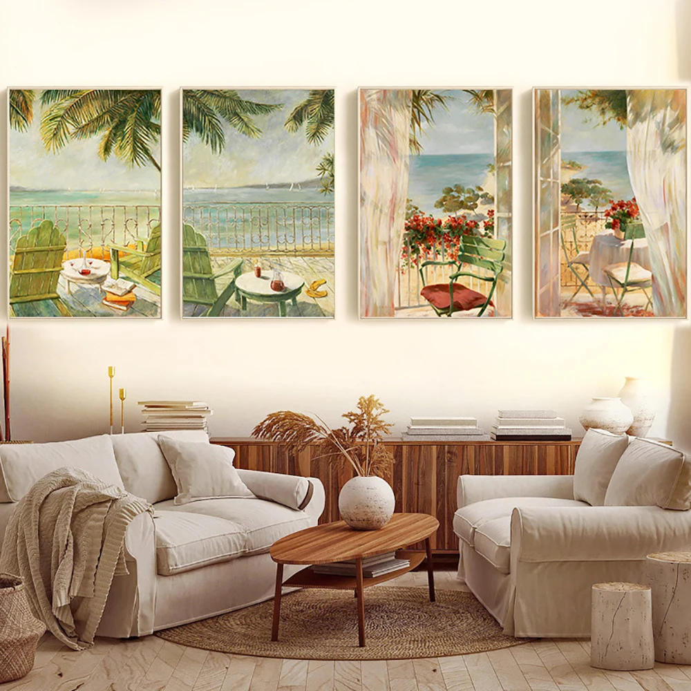 

American Pastoral Style Beach Landscape Wall Art Canvas Painting Nordic Posters And Prints Wall Pictures For Living Room Decor