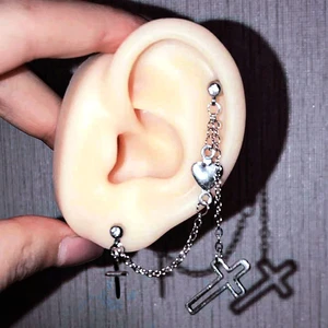 2PC Stainless Steel Korean Studs Earrings Chain Helix Cartilage Earings Conch Tragus Ear Pierc Jewelry 16g 20g Piercings for Ear