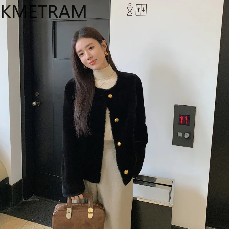 Шуба из натуральной мериносовой шерсти женская короткая черная куртка